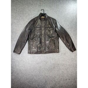 G.H. Bass & Co Jacket Mens Medium Faux Leather Sherpa Lined Biker Bomber